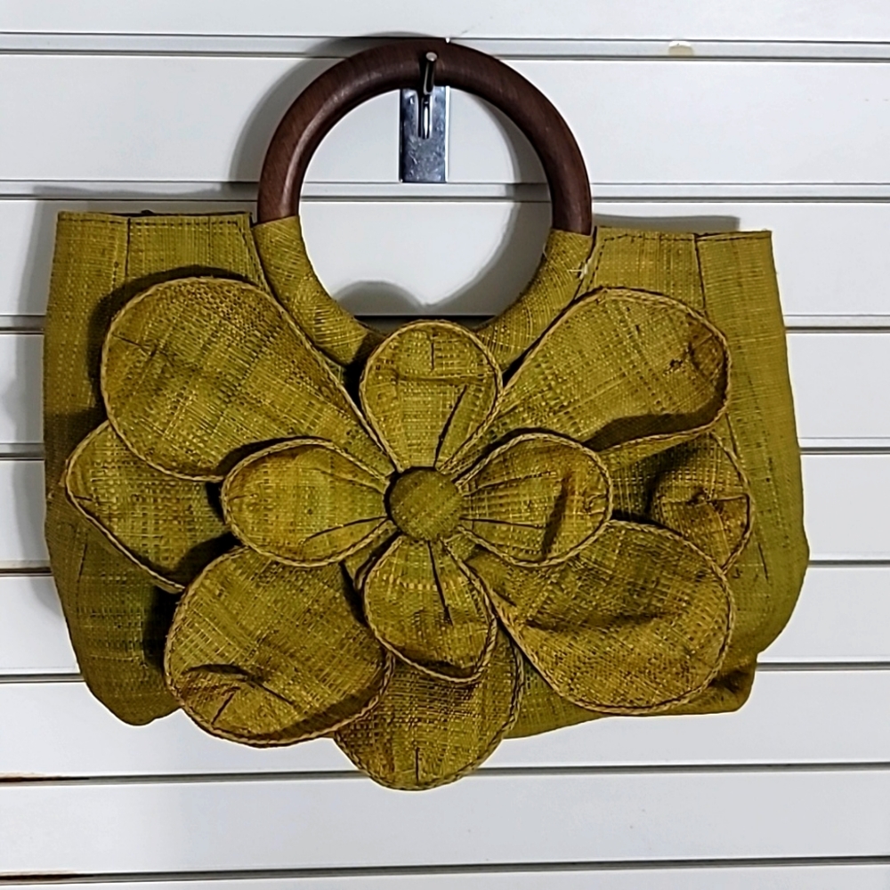 Mar Y Sol Rafia Floral Handbag  Green